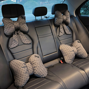 汽车头枕护颈枕车载座椅靠枕车用灰色蝴蝶结女生车内枕头腰靠枕