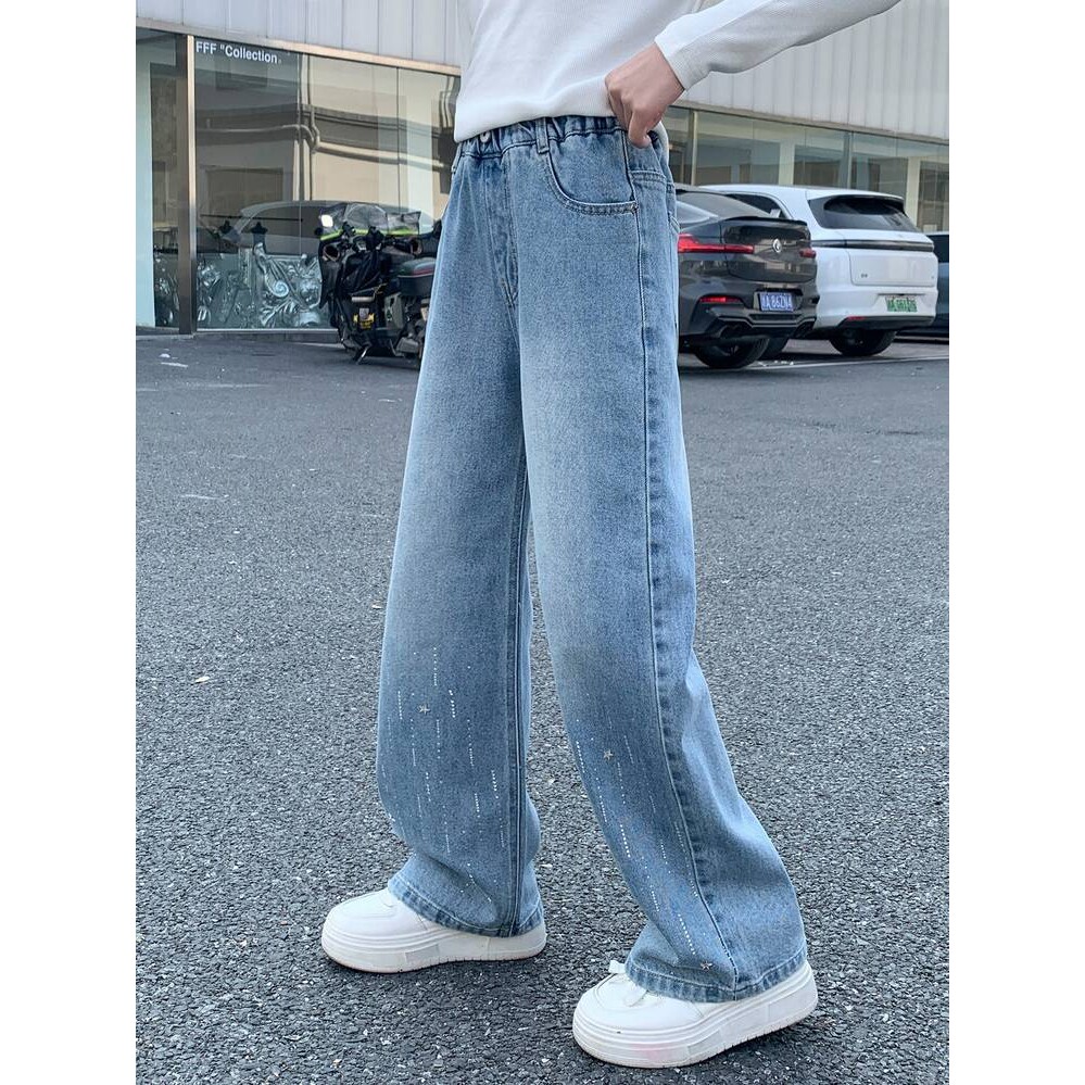 品牌专柜女童裤子中大童牛仔裤春款206新款儿童春秋直筒宽松洋气