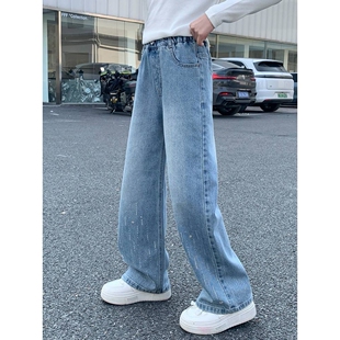 品牌专柜女童裤子中大童牛仔裤春款206新款儿童春秋直筒宽松洋气