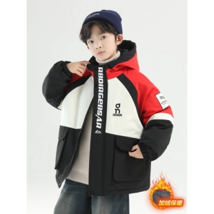 品牌专柜男童冬装加绒加厚冲锋衣外套2025新款中大童连帽儿童冬季
