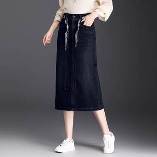 品牌专柜简约牛仔直筒半身裙2026春季新款女韩版高腰洋气中长款显