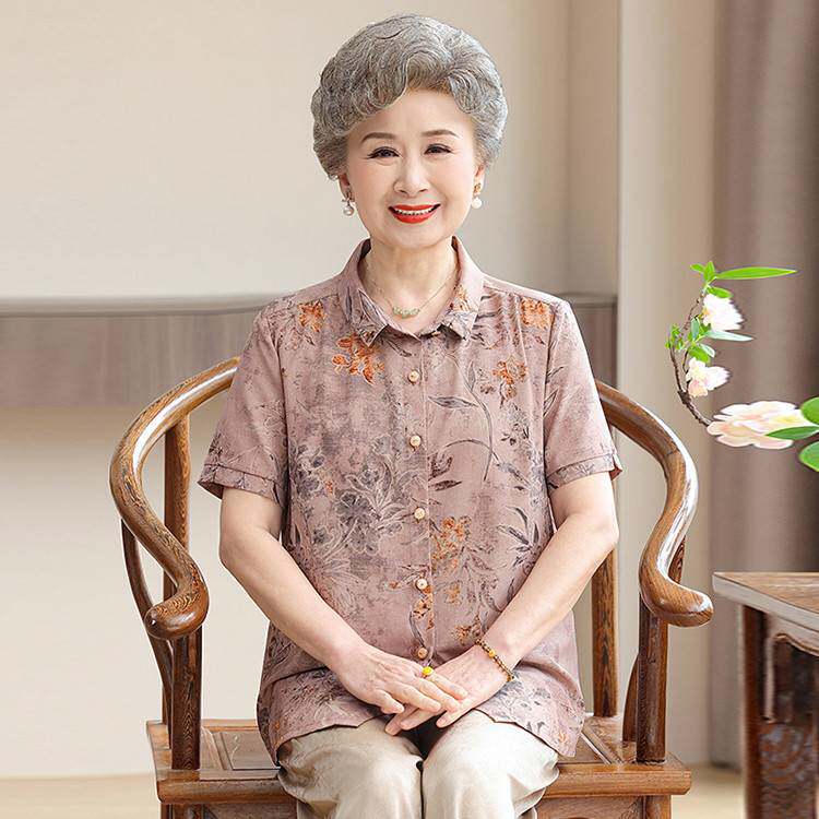 品牌专柜2026中老年人女装夏季短袖上衣服60岁70妈妈衬衣减龄奶奶