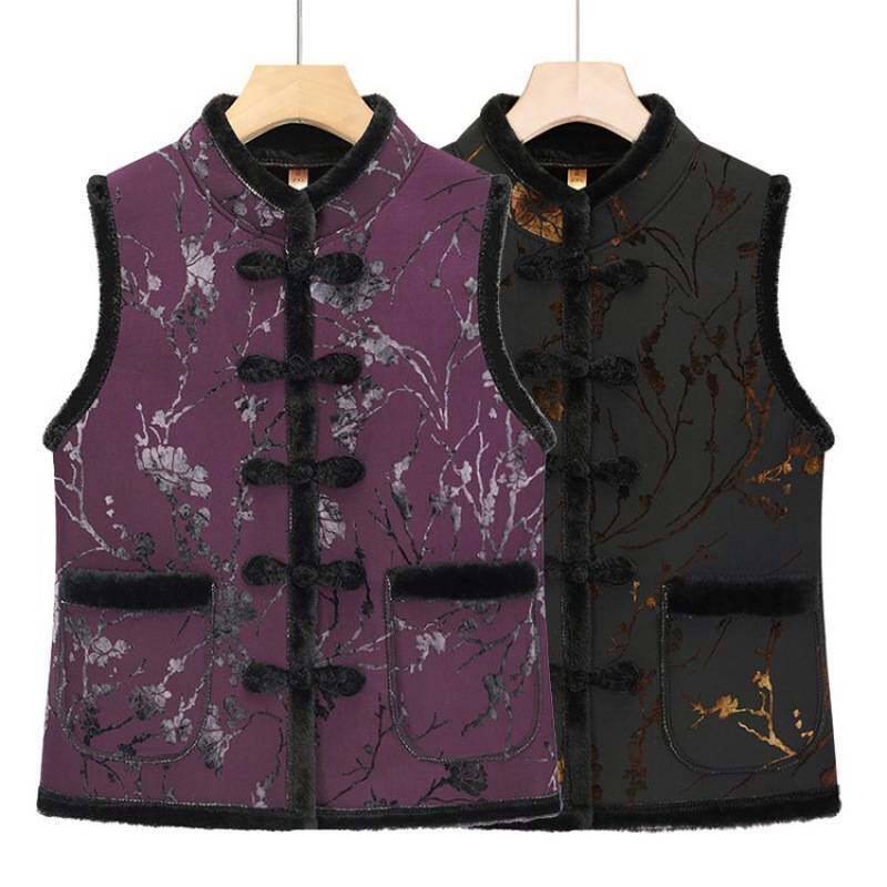 品牌专柜奶奶马甲冬款加绒老太太新中式老年人背心女妈妈装一体绒