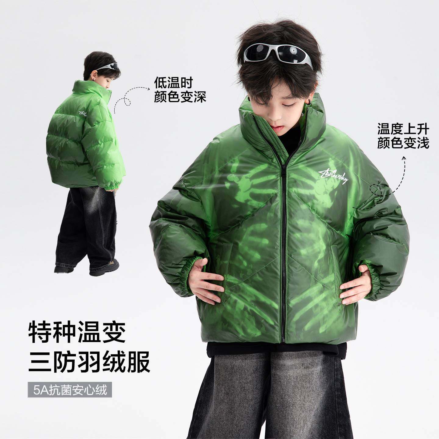品牌专柜男童冬季潮酷温变三防面包羽绒服2025新款青少年儿童极寒
