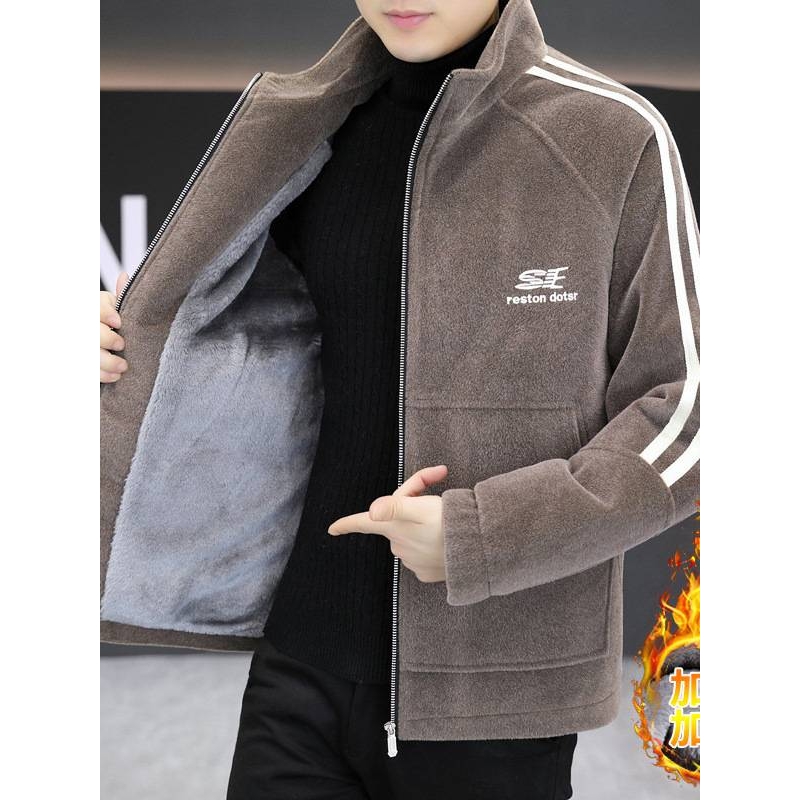 品牌专柜男士加绒加厚立领夹克2025秋冬新款男装青年时尚休闲简约