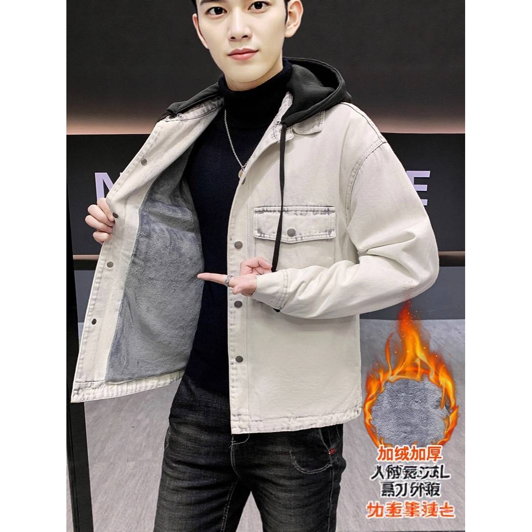品牌专柜男士加绒加厚可脱卸帽夹克2025秋冬新款男装青少年时尚休