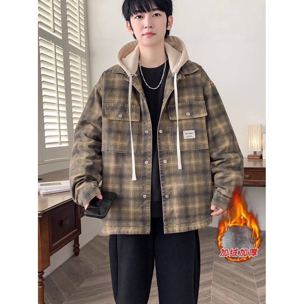 品牌专柜男士加绒加厚可脱卸帽夹克2025秋冬新款男装青少年时尚休