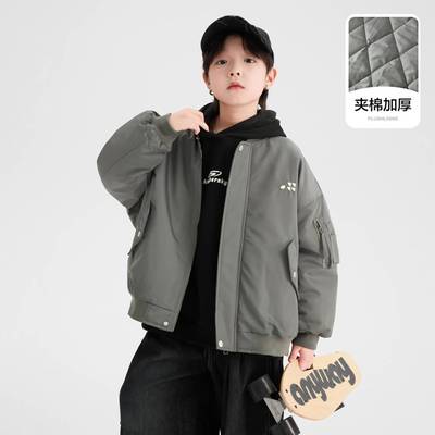 品牌专柜男童冬装镭射加厚棒球工装棉服2025新款青少年儿童装防水