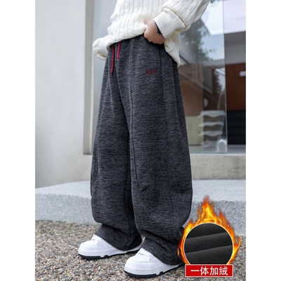 品牌专柜男童冬装加绒裤子儿童加厚一体绒弯刀卫裤2025新款男孩冬