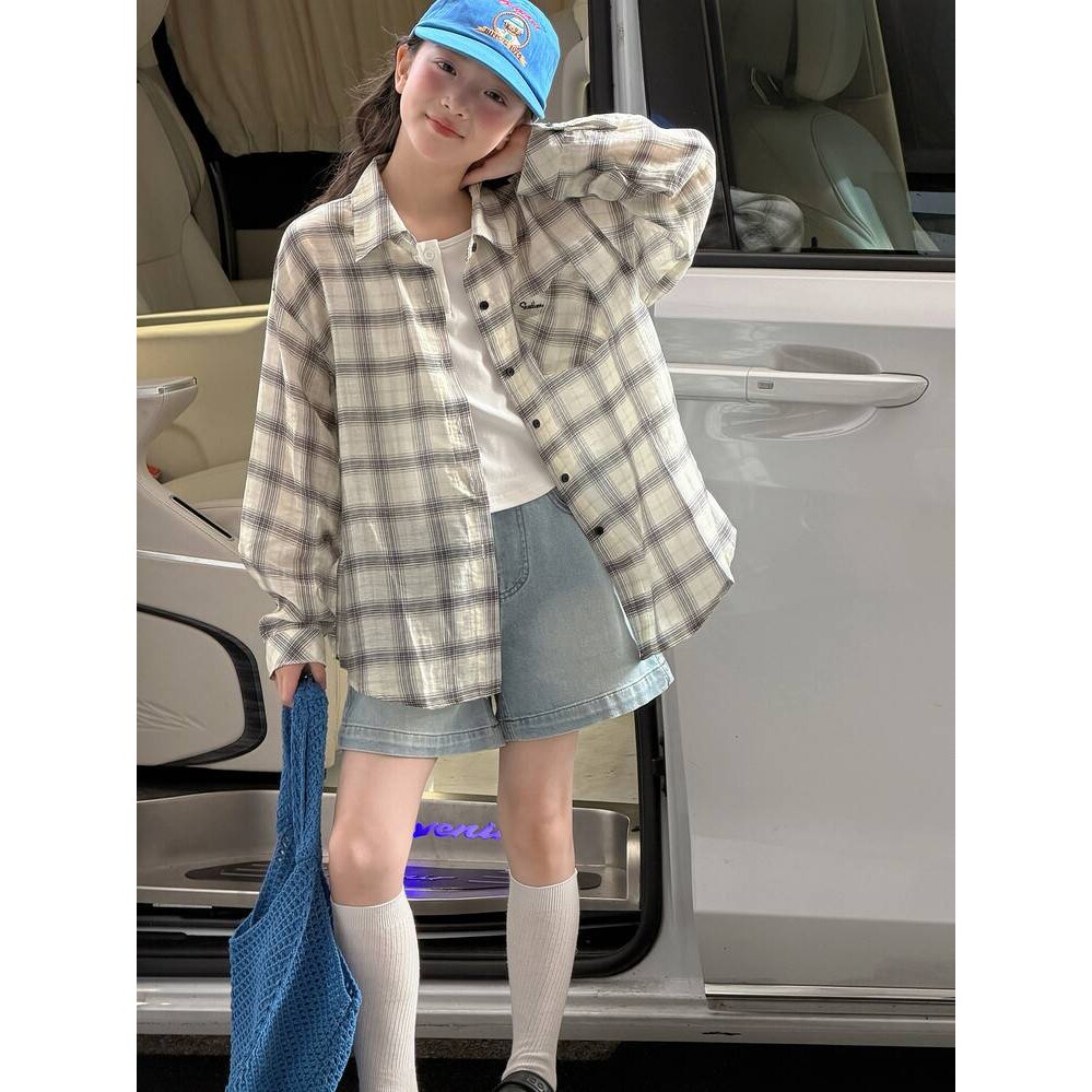 品牌专柜女童衬衫2026新款夏季薄款防晒衬衣儿童洋气夏装女孩长袖