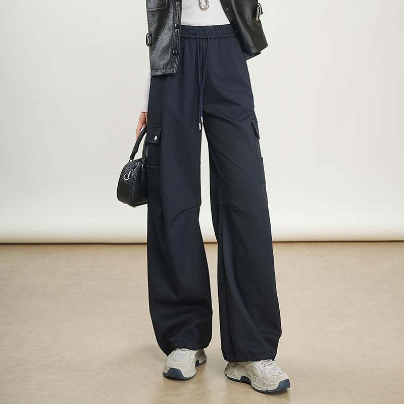 品牌专柜黑色直筒工装裤女春夏季阔腿裤子2026新款高腰宽松显瘦束
