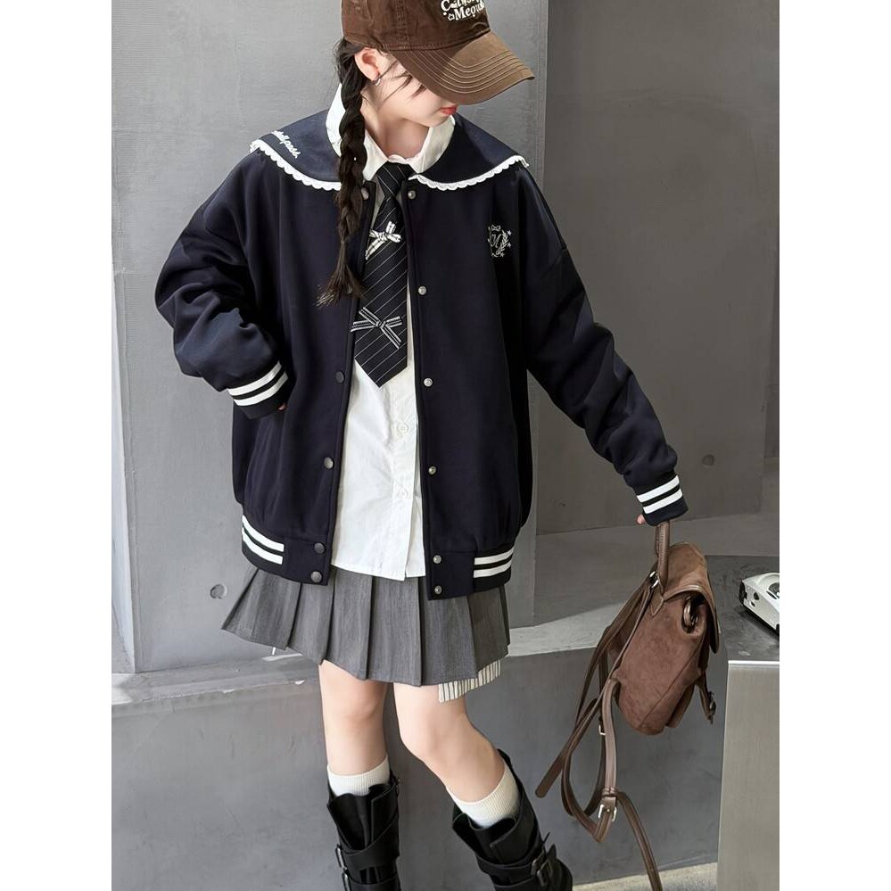 品牌专柜女童外套秋装2026新款中大童韩版海军风棒球服中大童秋款