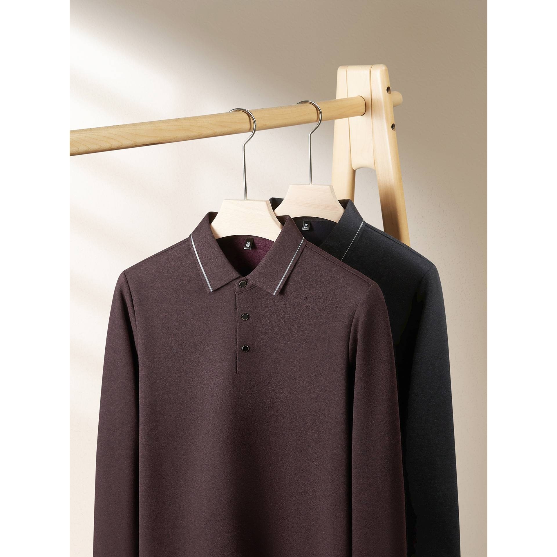 品牌专柜高端商务长袖翻领T恤2025春季新款男士加肥加大码时尚休