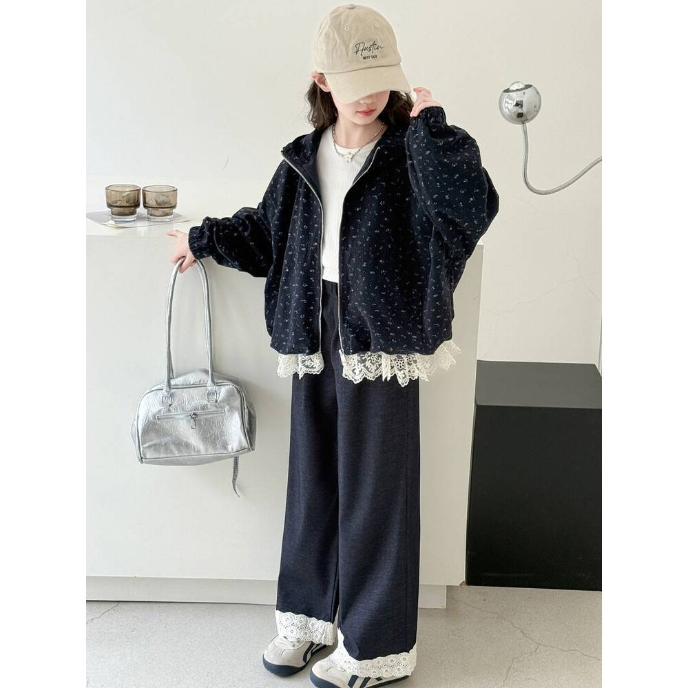 品牌专柜女童外套2026春款新款中大童时尚休闲帽衫阔腿裤两件套休