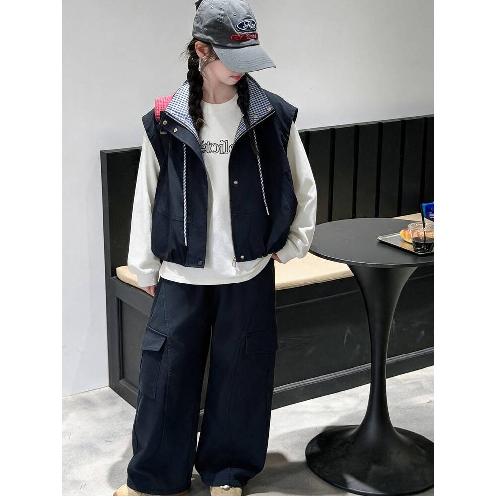 品牌专柜女童春秋款套装洋气时髦工装马甲三件套女大童秋装韩版休