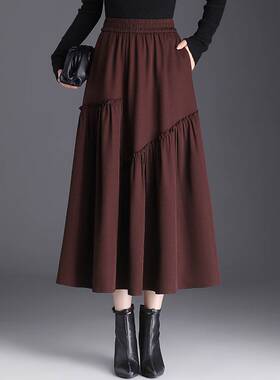 品牌专柜皱褶拼接遮胯大摆A字裙2026春夏季松紧腰休闲伞裙中长时