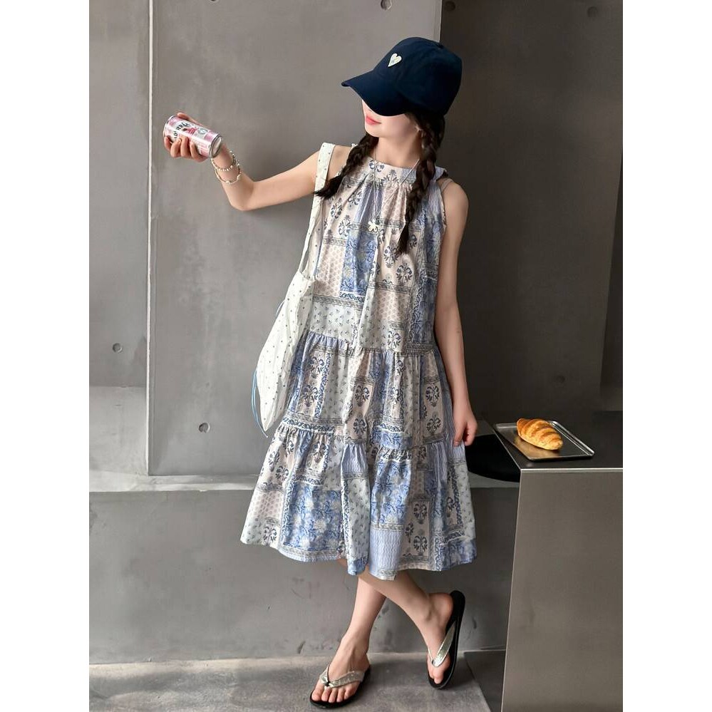品牌专柜女童连衣裙夏季新款儿童女大童洋气夏款无袖棉布公主背心