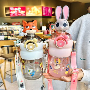 儿童塑料杯疯狂动物城正版 吸管杯小学生上学专用防摔水杯2025新款