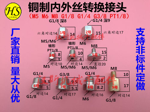 黄铜内外丝转换接头m5螺牙