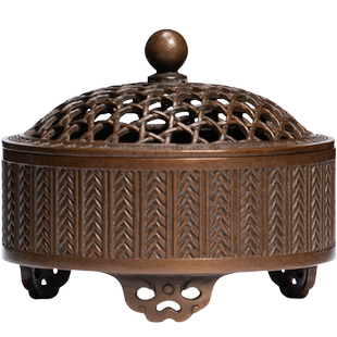 庆松堂苏工铜炉名家胡庆松紫铜编织圆炉手工复古熏香篆香盘香