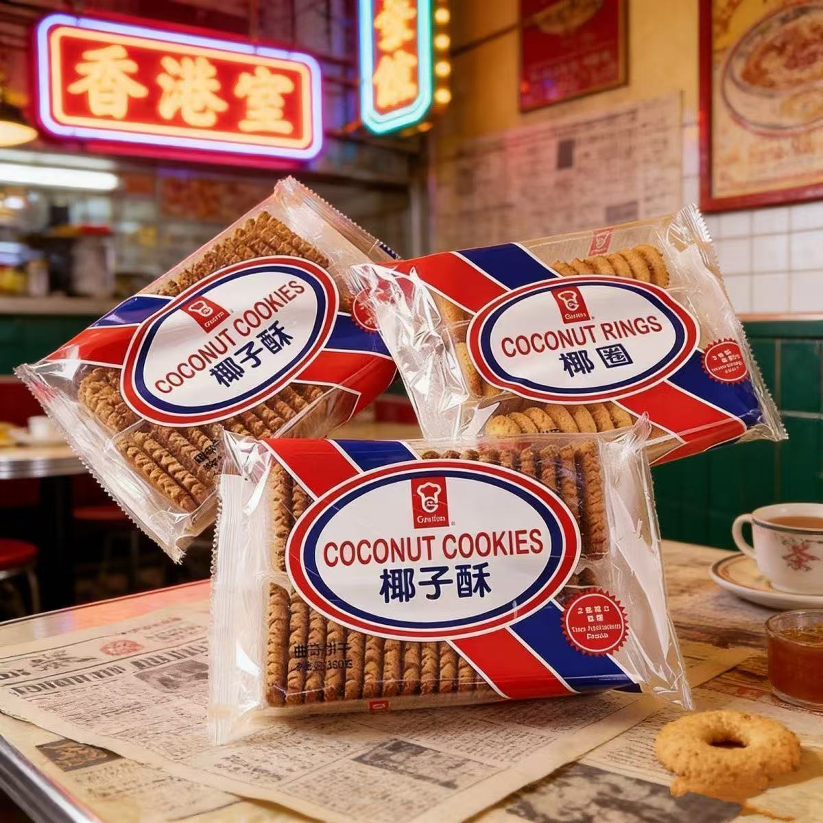 香港嘉顿椰子酥椰圈曲奇饼干儿时回忆休闲零食袋装独立分包装350g