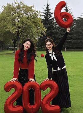 2026数字气球红色新年拍摄道具跨年出片氛围户外场景布置装饰道具