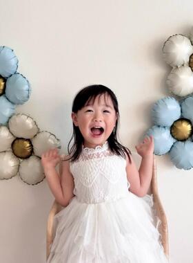 女孩生日派对装饰气球五瓣花蓝色白色花朵造型背景墙儿童布置用品