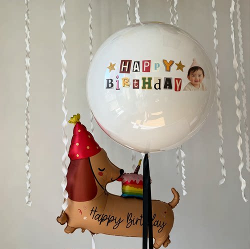 生日蛋糕腊肠狗定制头像波波球生日装饰气球儿童周岁生日派对布置
