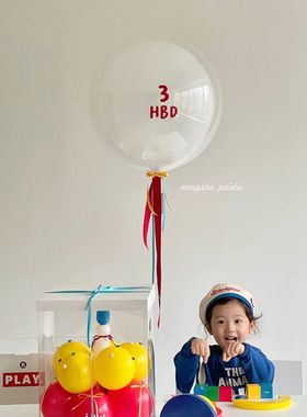 HBD清新红色宝宝3岁周岁百天生日宴会拍照摄影道具飘空氦气球ins