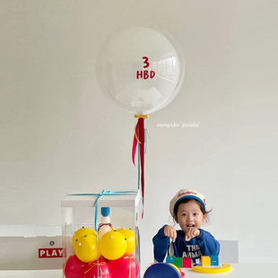 HBD清新红色宝宝3岁周岁百天生日宴会拍照摄影道具飘空氦气球ins