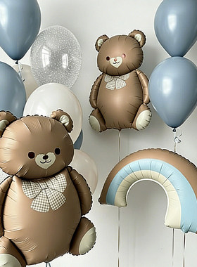 蓝色系生日场景装饰布置周岁气球男孩女孩小熊鲸鱼蝴蝶结气球派对