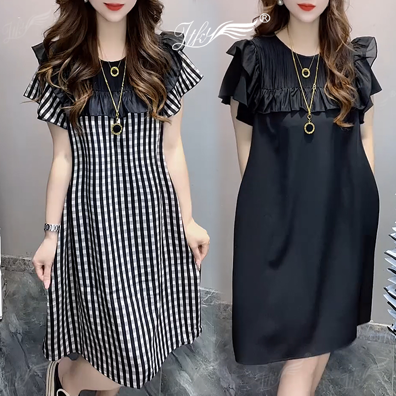 时尚减龄百搭中长款拼接连衣裙女