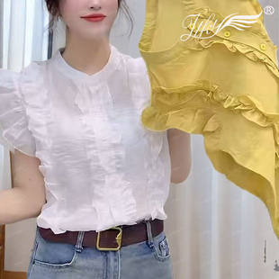 小众洋气上衣潮 法式 甜美风气质木耳边飞飞袖 设计感衬衫 女2025新款