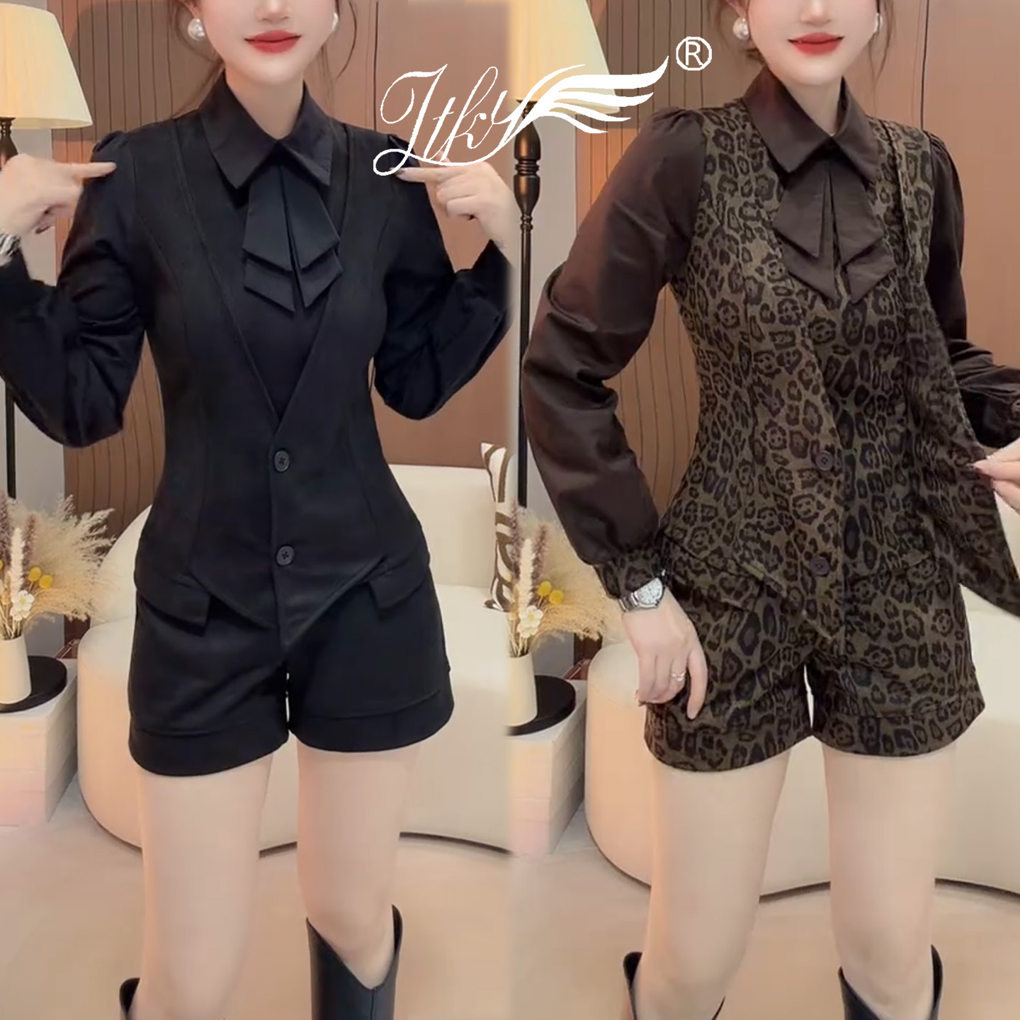 显瘦短裤套装高级感蝴蝶结时尚