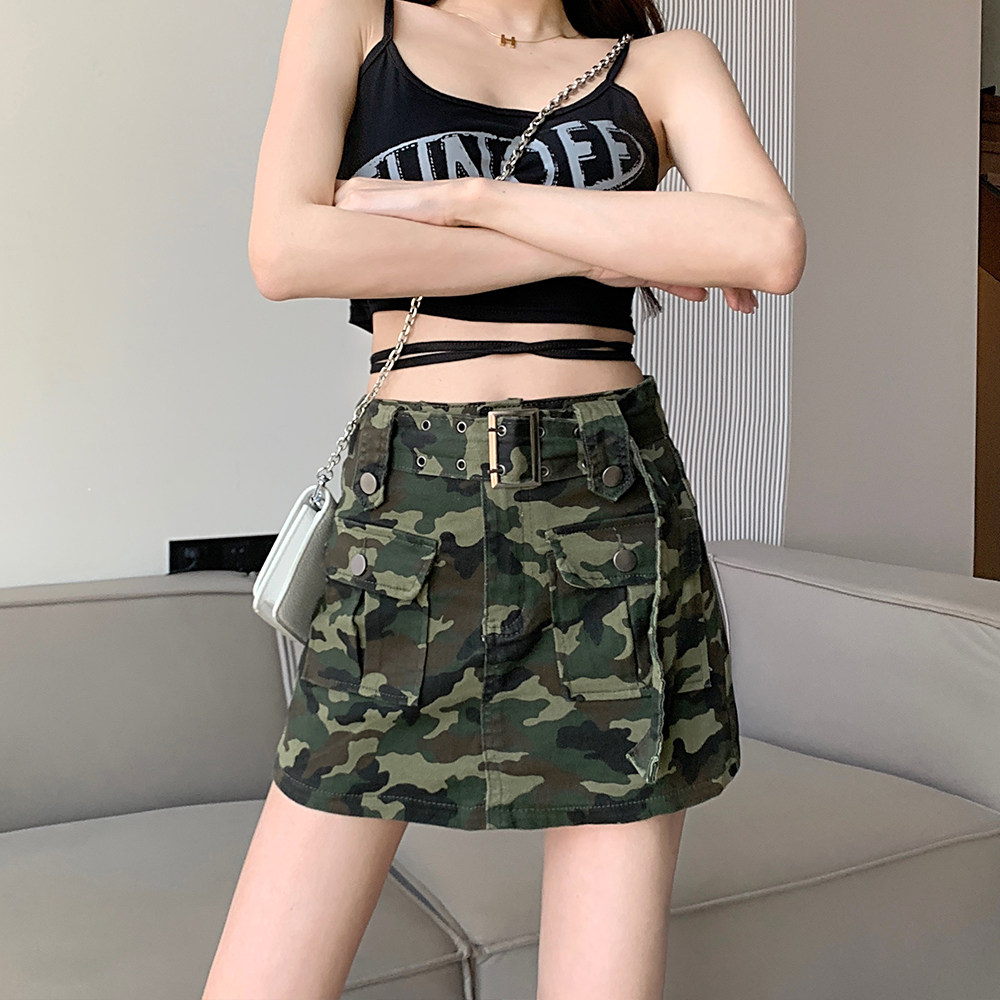 高街迷彩牛仔包臀裤裙女港风工短裙辣妹半身裙ins潮