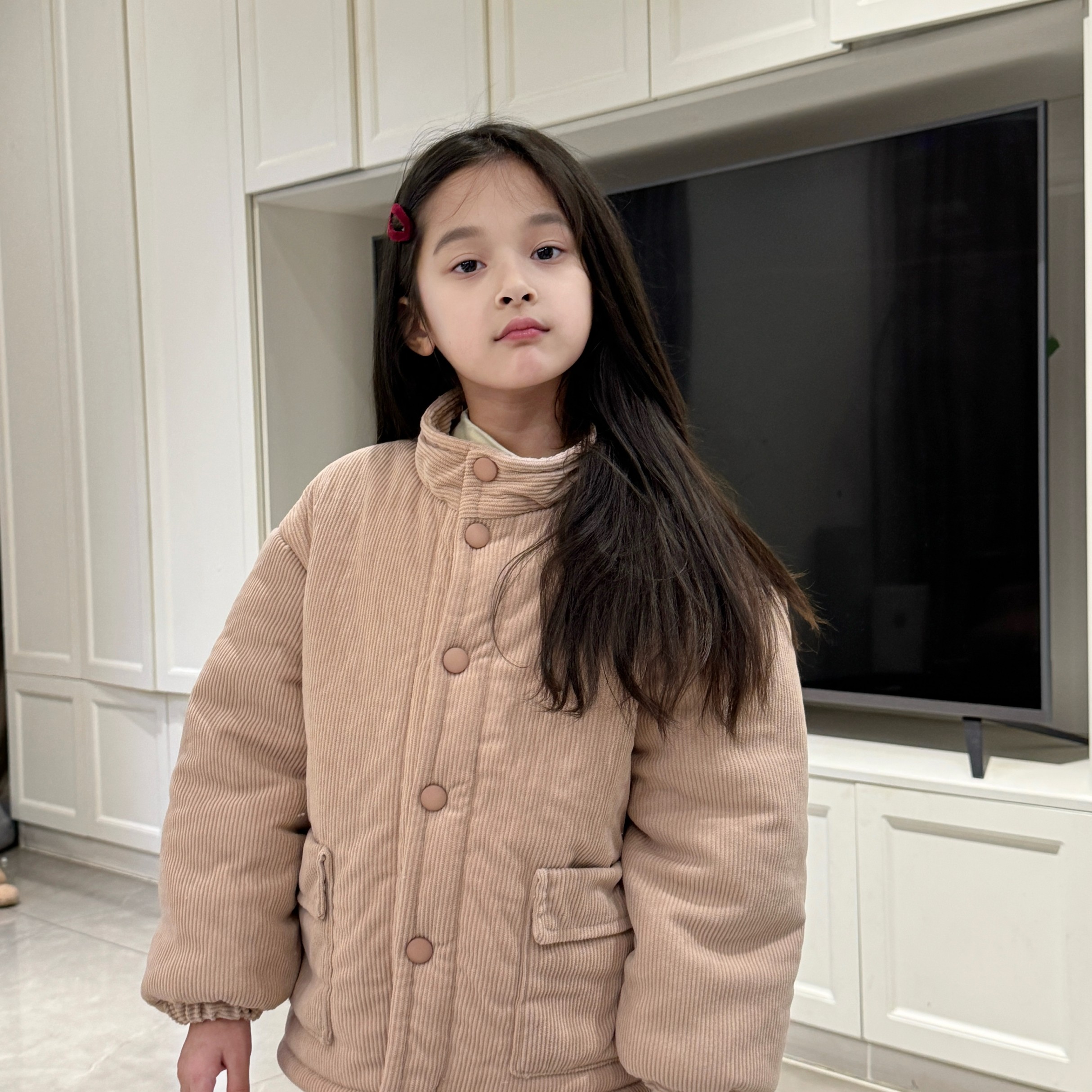 2025秋冬新款儿童灯芯绒夹棉立领男女童保暖外穿家居服超厚睡衣