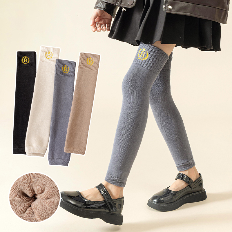 女童孩秋冬季毛圈加厚款袜套儿童保暖护膝护腿过膝高长筒堆堆袜子