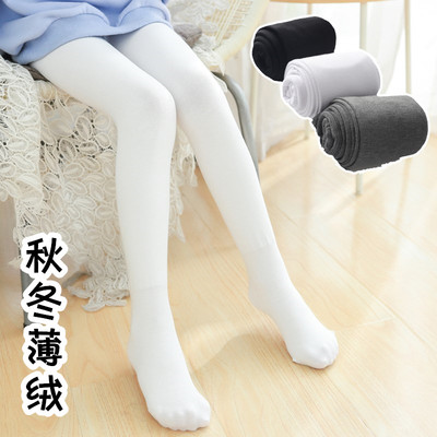 女童秋冬季白色加薄绒款连裤袜子