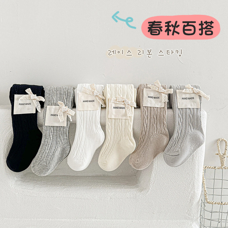 女童孩连裤袜子儿童春秋季薄款针织韩版公主蝴蝶结小孩打底裤宝宝