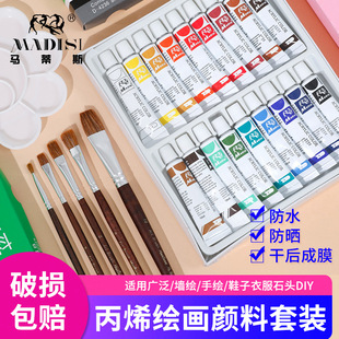 马蒂斯12色12ml丙烯画颜料管状油彩不掉色防水防晒24色儿童染料画画专业彩绘工具套装 纺织涂鸦diy手绘画