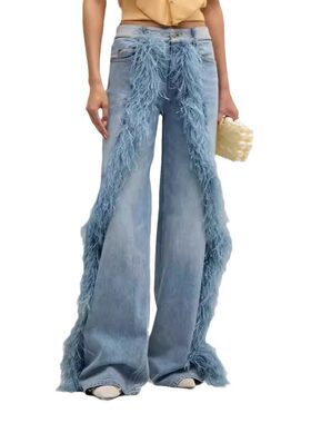 women jeans wide leg pants水洗做旧阔腿裤设计感直筒牛仔裤