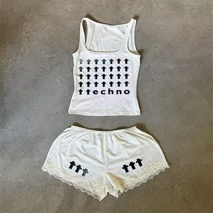 shorts set vest Letter