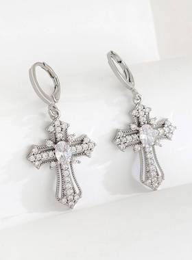 female zircon cross temperament earring accessories 轻奢耳环