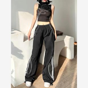 速干直筒裤女夏高腰阔腿裤设计感显瘦美式复古爵士跳舞jazz裤子