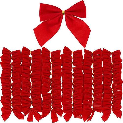 12/24/36Pcs Christmas Glitter Bow Red Mini Xmas Tree Bowknot