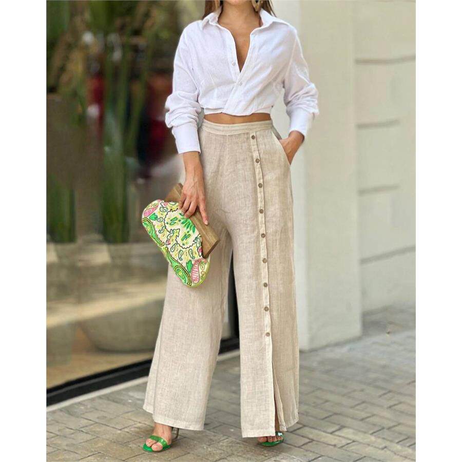 Casual shirt loose pants suit 时尚休闲翻领衬衫宽松裤套装女装