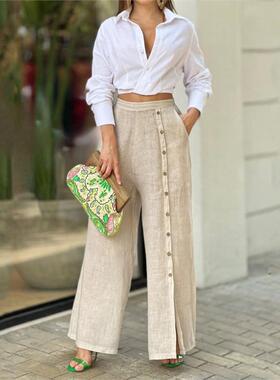 Casual shirt loose pants suit 时尚休闲翻领衬衫宽松裤套装女装
