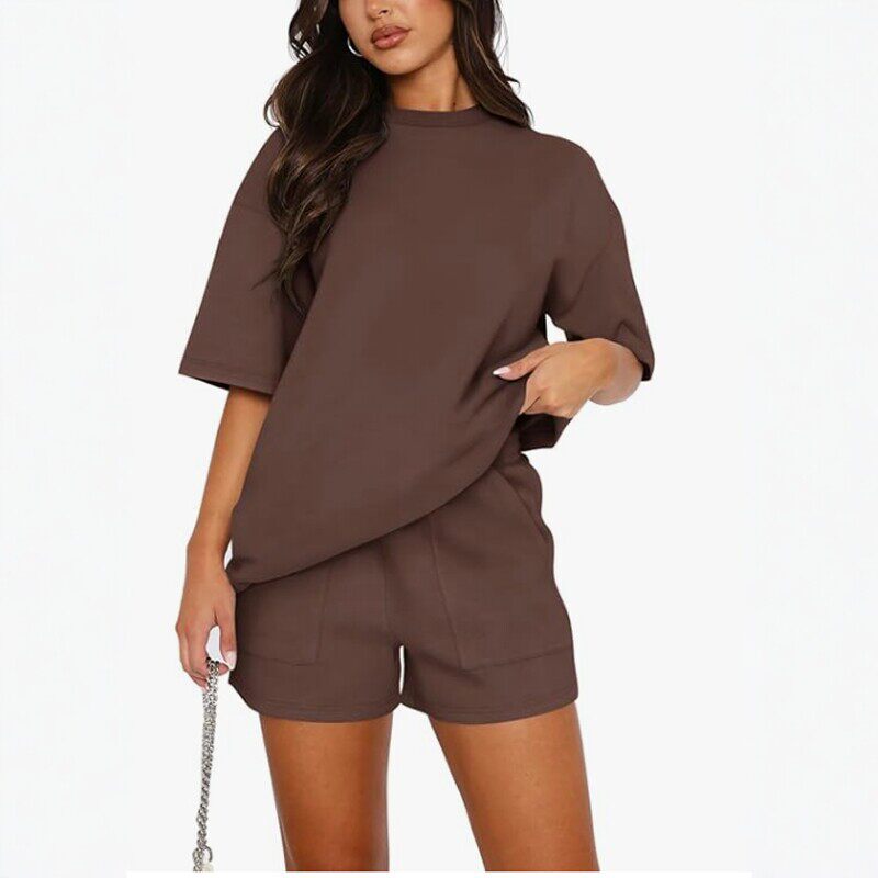 women loose top and shorts casual two-piece set 欧美休闲套装