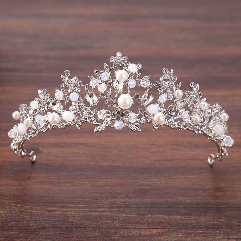 Bridal tiara silver crystal bead crown bride princess crown