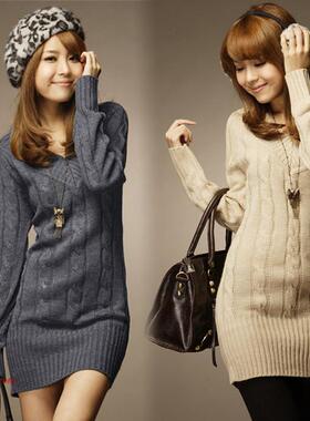 长款毛衣女2024women autumn winter V neck long sweaters dress